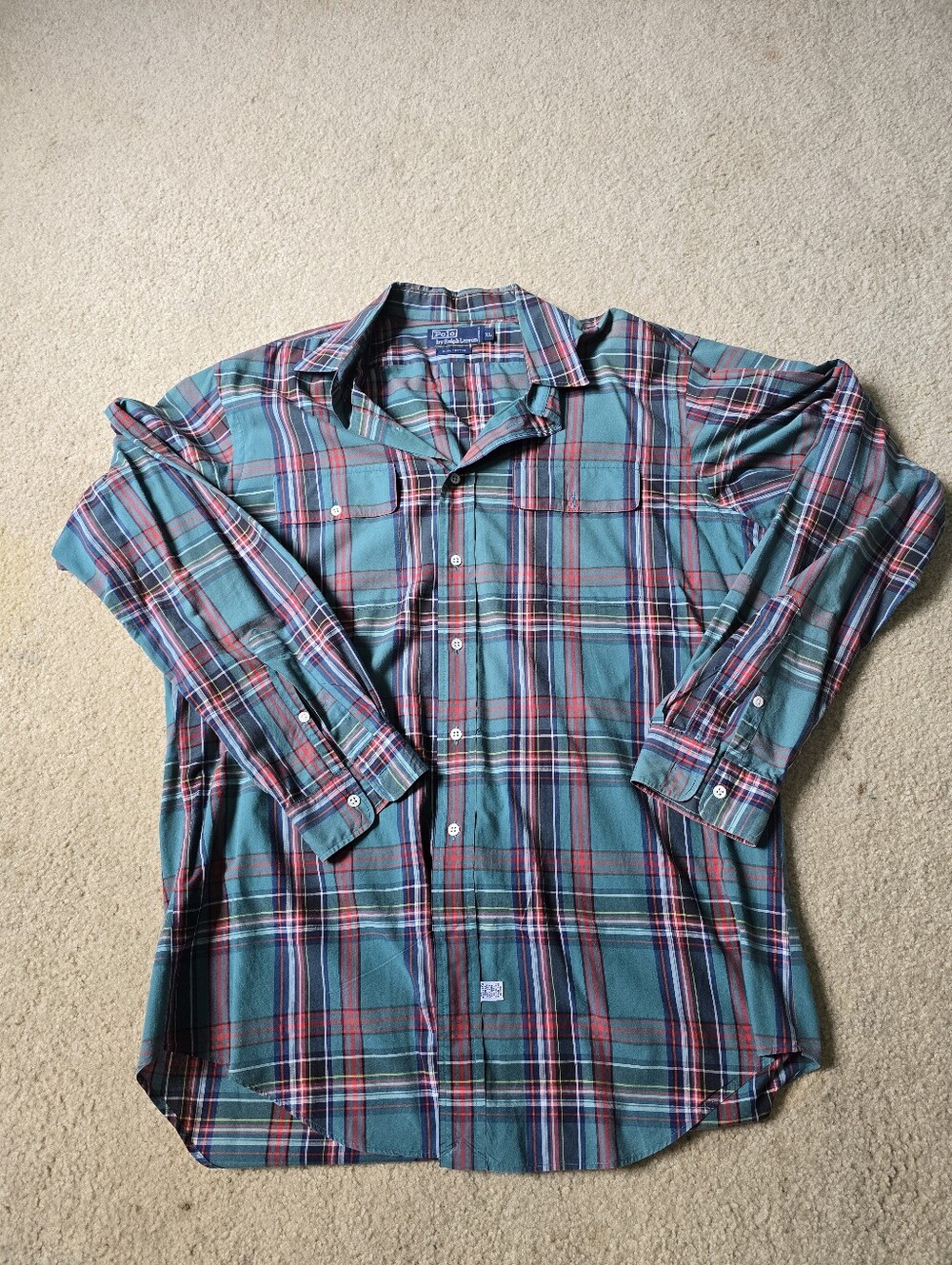 Arrow Teal and Red Plaid Casual Button-Down Shirt